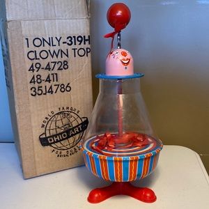 Ohio Art Tin Toy Metal Spinning Clown Top
